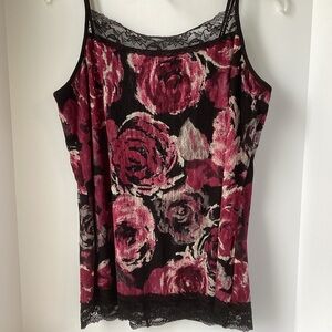 MAURICES: black red floral lace overlay Cami
